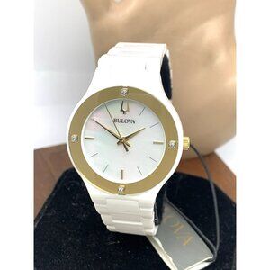 Bulova Women's Watch 98R292 Millennia Quartz Gold White Dial Ceramic Diamond